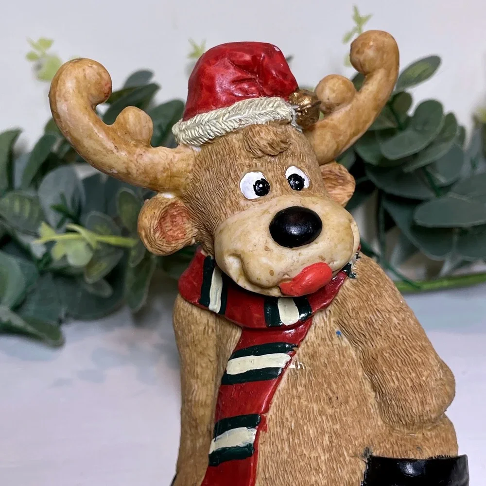 Brinnco Reindeer Figurine Christmas‎ Santa Hat Scarf Boots Holiday Decor